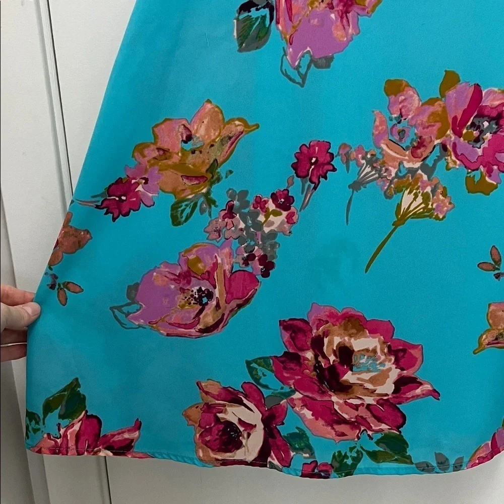 Everly Turquoise Blue and Pink Floral Sheath Sleeveless Mini Dress - Size Small